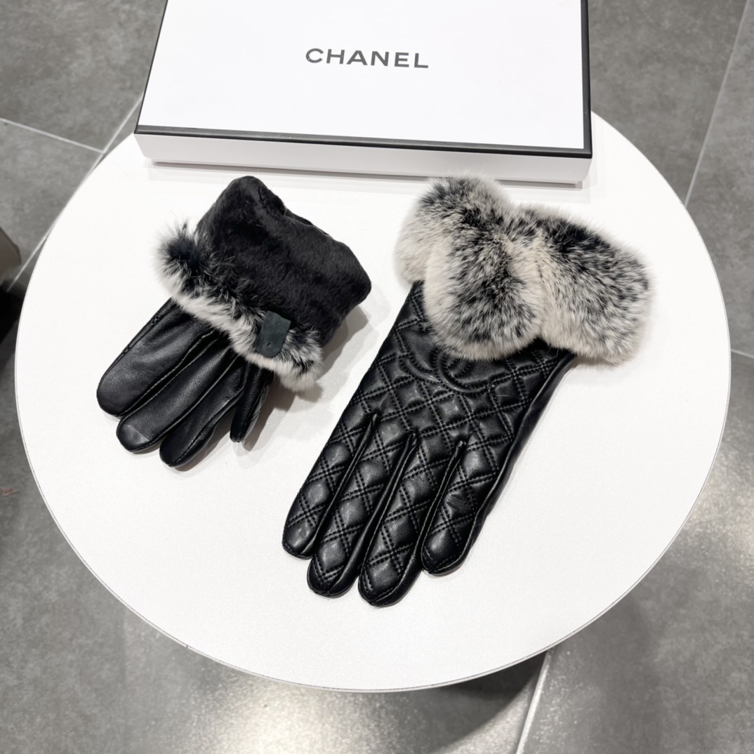 ️女款Chanel香奈儿2023秋冬双C懒兔毛羊皮手套手机触屏值得对比同款不同品质秒杀市场差产品进口一级