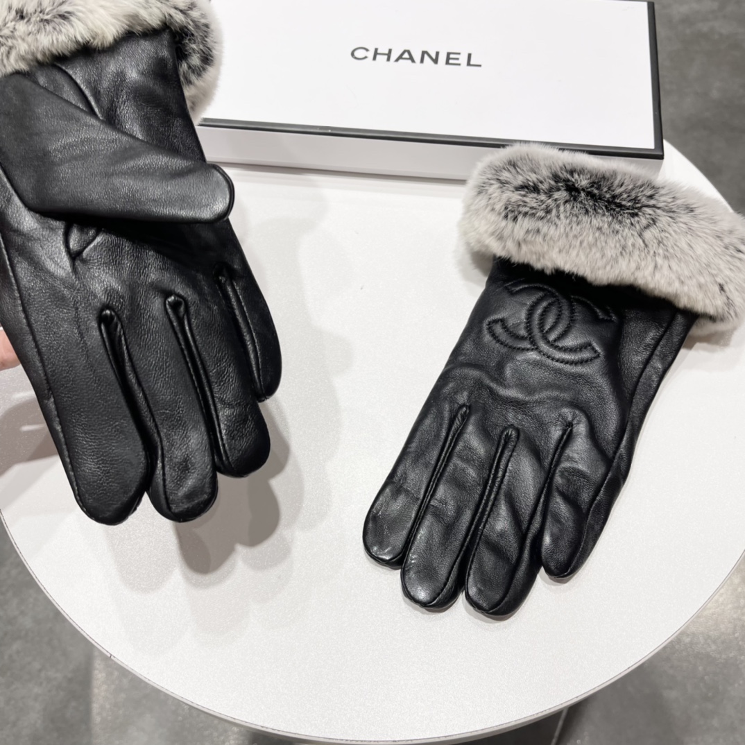 ️Chanel香奈儿2023秋冬懒兔毛羊皮手套手机触屏值得对比同款不同品质秒杀市场差产品进口一级羊皮懒兔