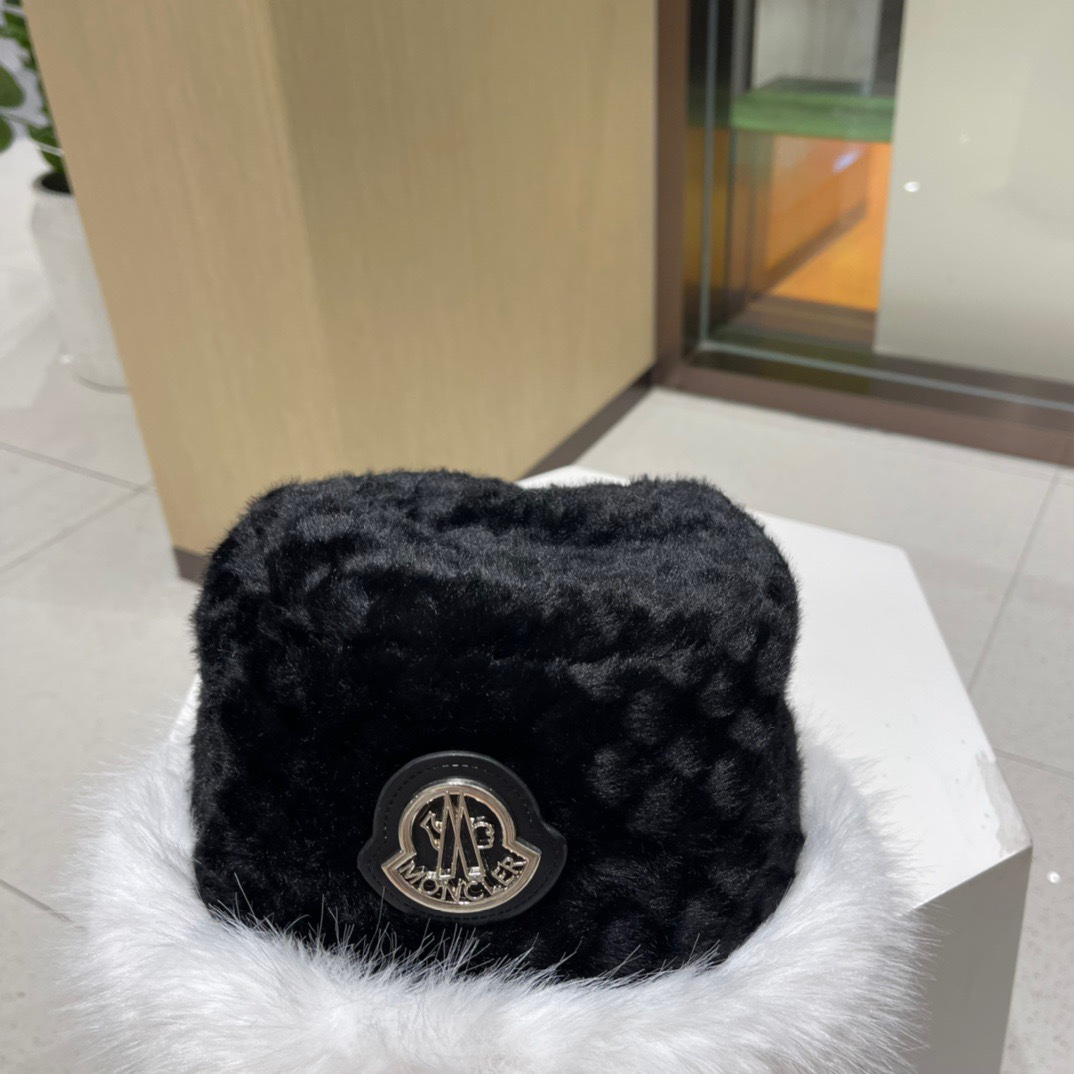 蒙口moncler秋冬皮草帽子女獭兔护耳甜美渔夫帽保暖毛绒绒盆帽显脸小