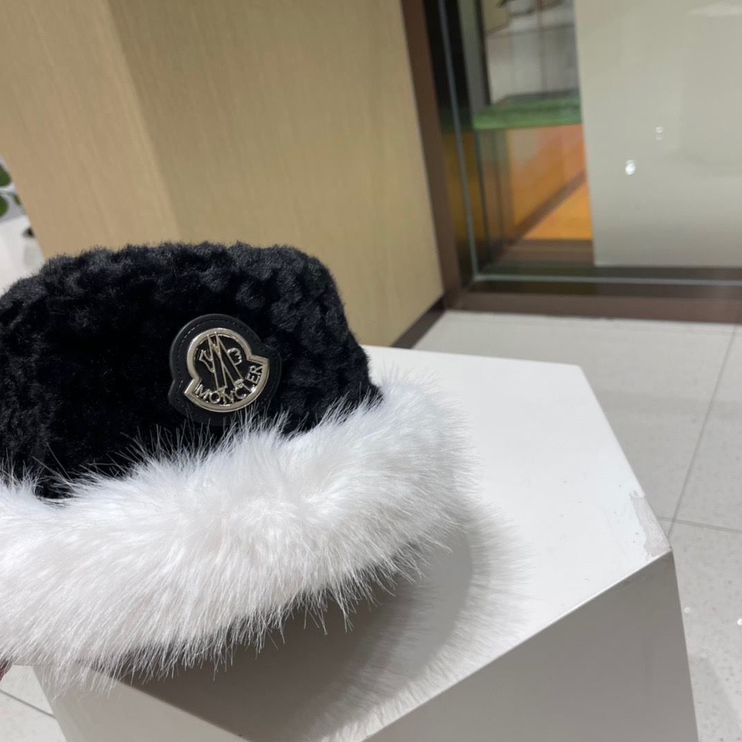 蒙口moncler秋冬皮草帽子女獭兔护耳甜美渔夫帽保暖毛绒绒盆帽显脸小
