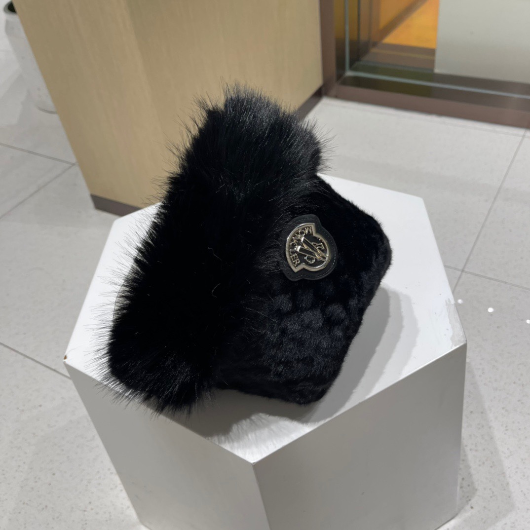 蒙口moncler秋冬皮草帽子女獭兔护耳甜美渔夫帽保暖毛绒绒盆帽显脸小