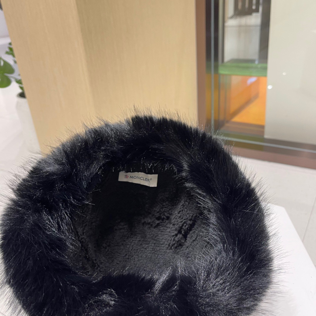 蒙口moncler秋冬皮草帽子女獭兔护耳甜美渔夫帽保暖毛绒绒盆帽显脸小