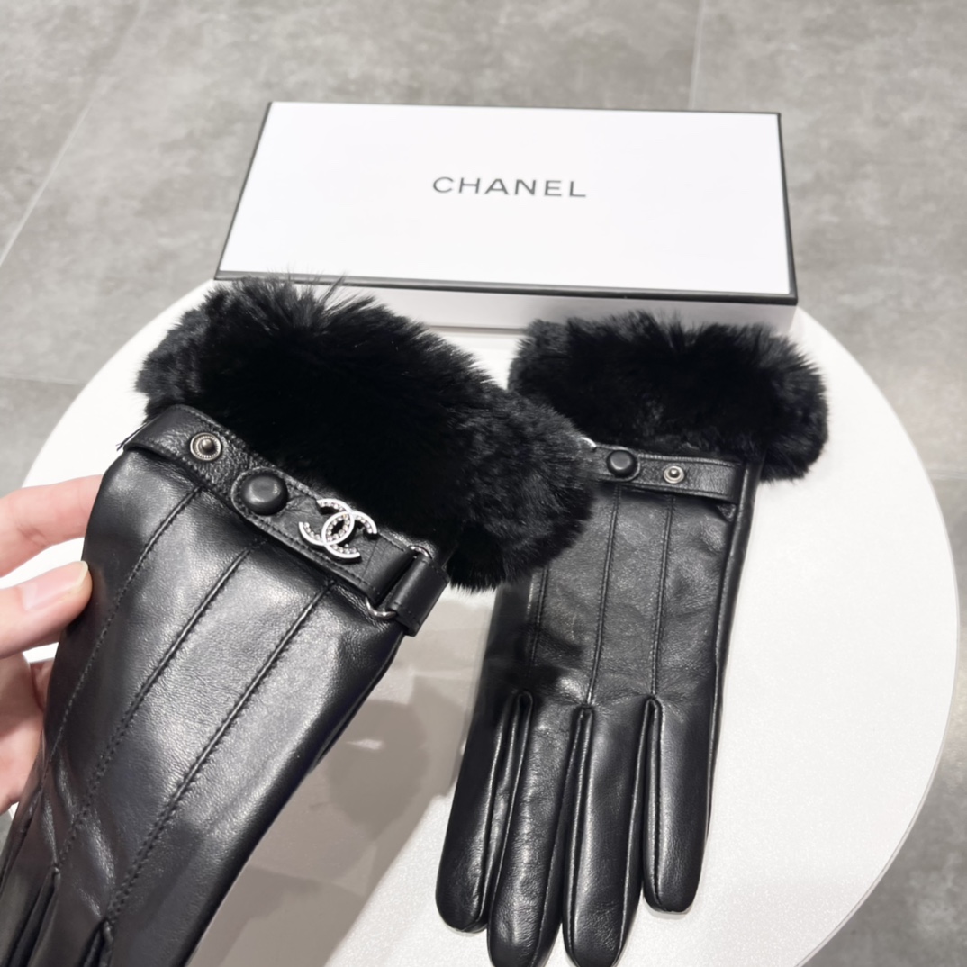 Chanel香奈儿2023秋冬懒兔毛羊皮手套手机触屏值得对比同款不同品质秒杀市场差产品进口一级羊皮懒兔毛