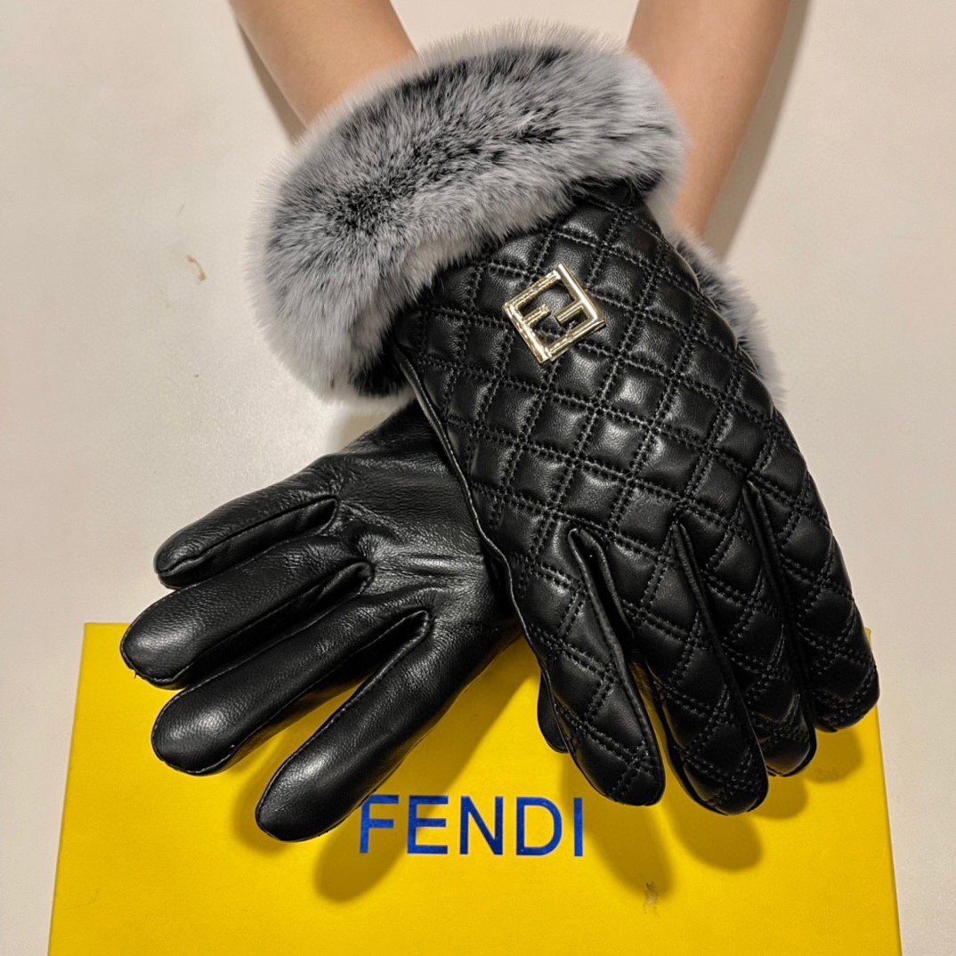 配包装芬迪FENDI2021秋冬懒兔毛羊皮手套手机触屏值得对比同款不同品质秒杀市场差产品进口一级羊皮懒兔