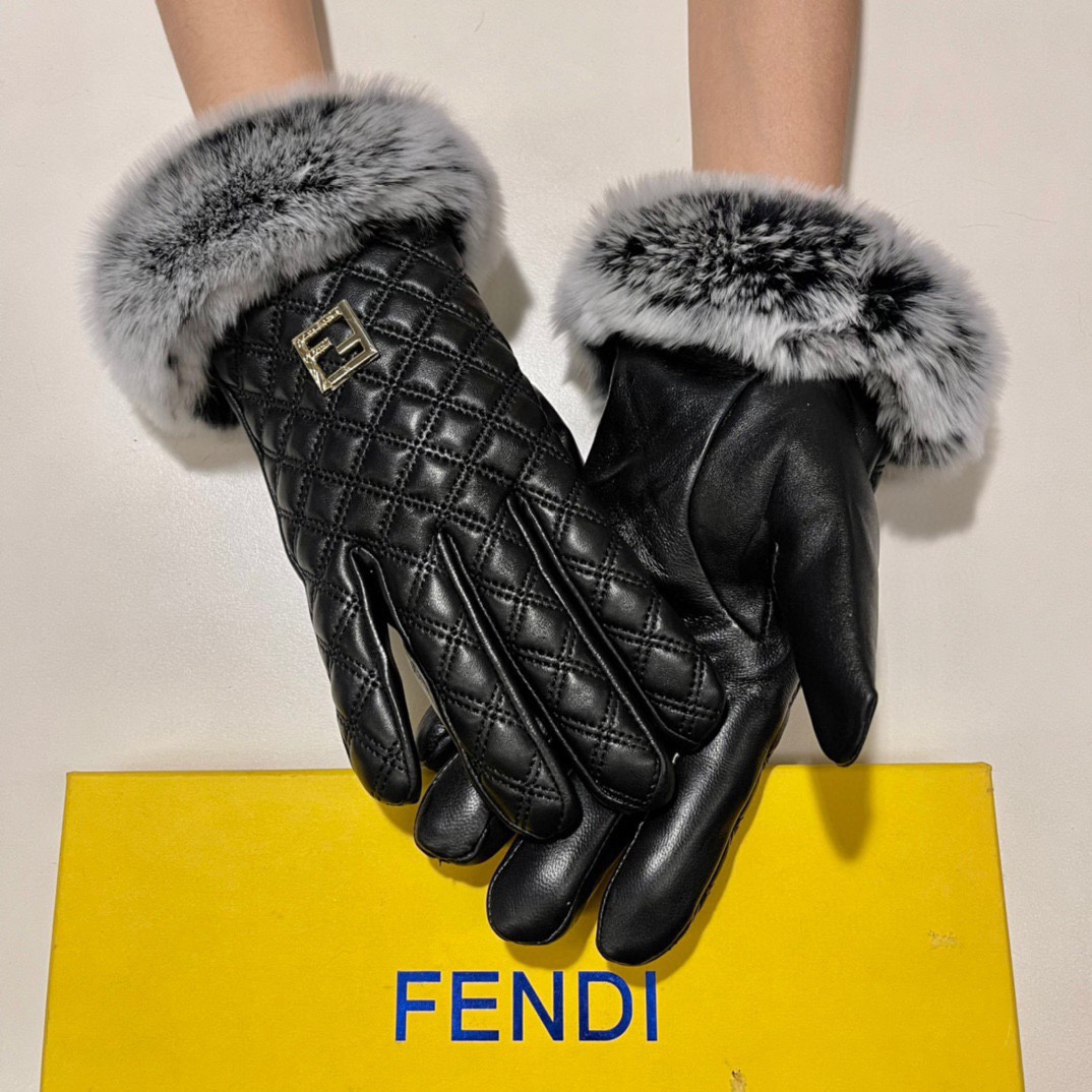 配包装芬迪FENDI2021秋冬懒兔毛羊皮手套手机触屏值得对比同款不同品质秒杀市场差产品进口一级羊皮懒兔