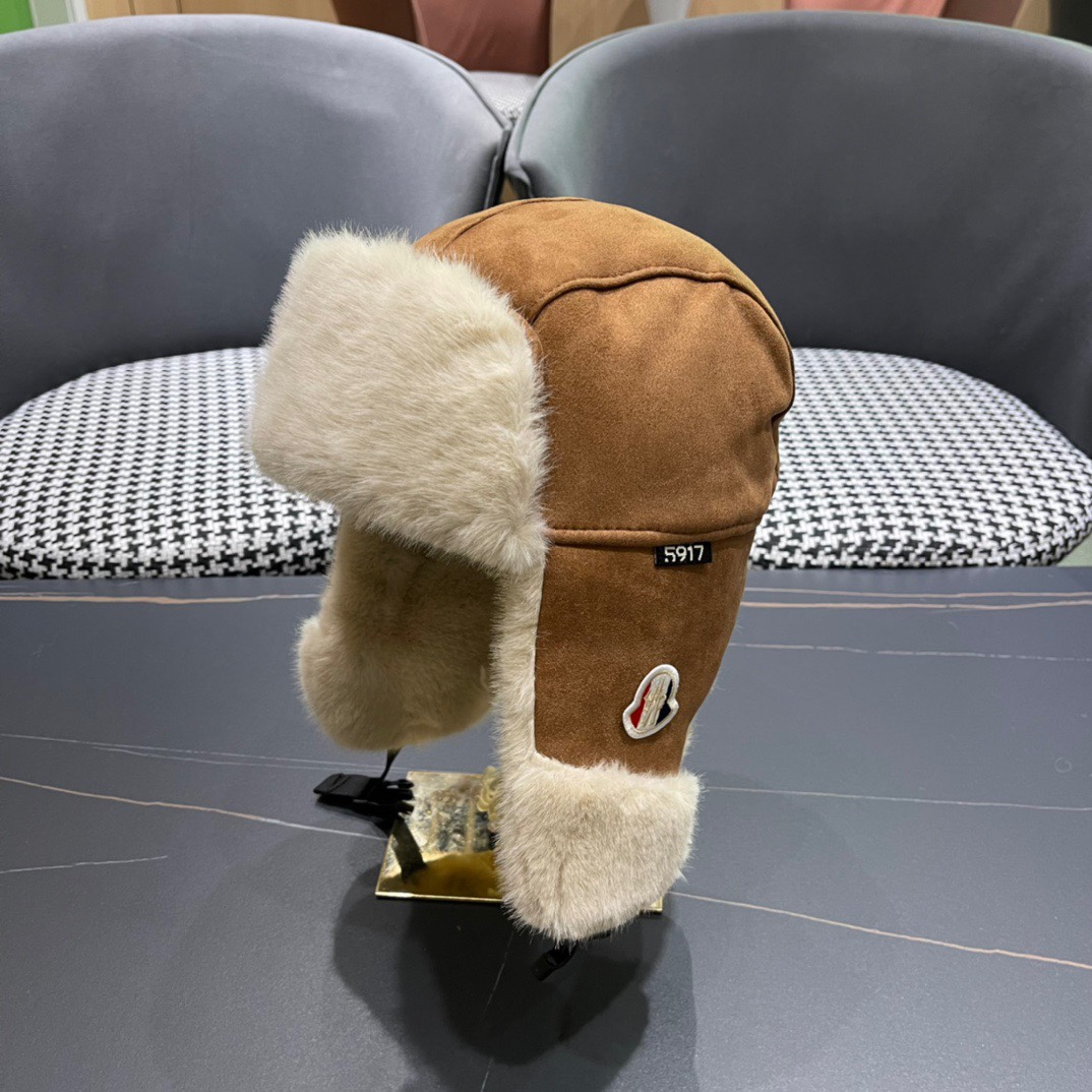 MONCLER拼接麂皮绒毛绒雷锋帽子男女户外滑雪保暖加厚骑车防寒东北帽
