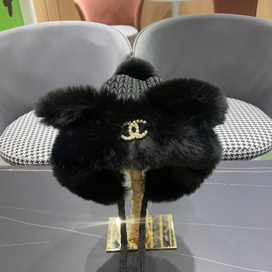 香奈儿Chanel2023新款狐狸耳朵帽子女甜美可爱针织毛线雷锋帽加绒加厚毛线帽