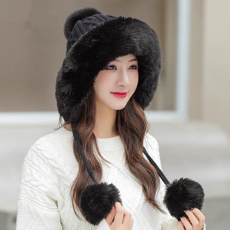 香奈儿Chanel2023新款毛线帽子女士冬季可爱毛球套头帽保暖加绒护耳套头雷锋帽