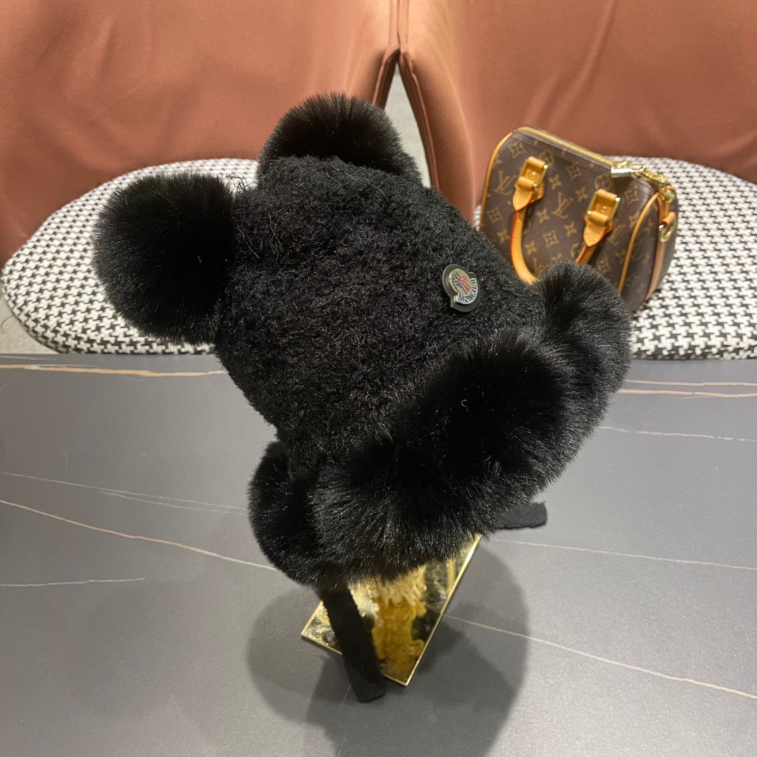 moncler秋冬季新款可爱小熊耳朵百搭毛线帽韩版显脸小保暖套头女帽