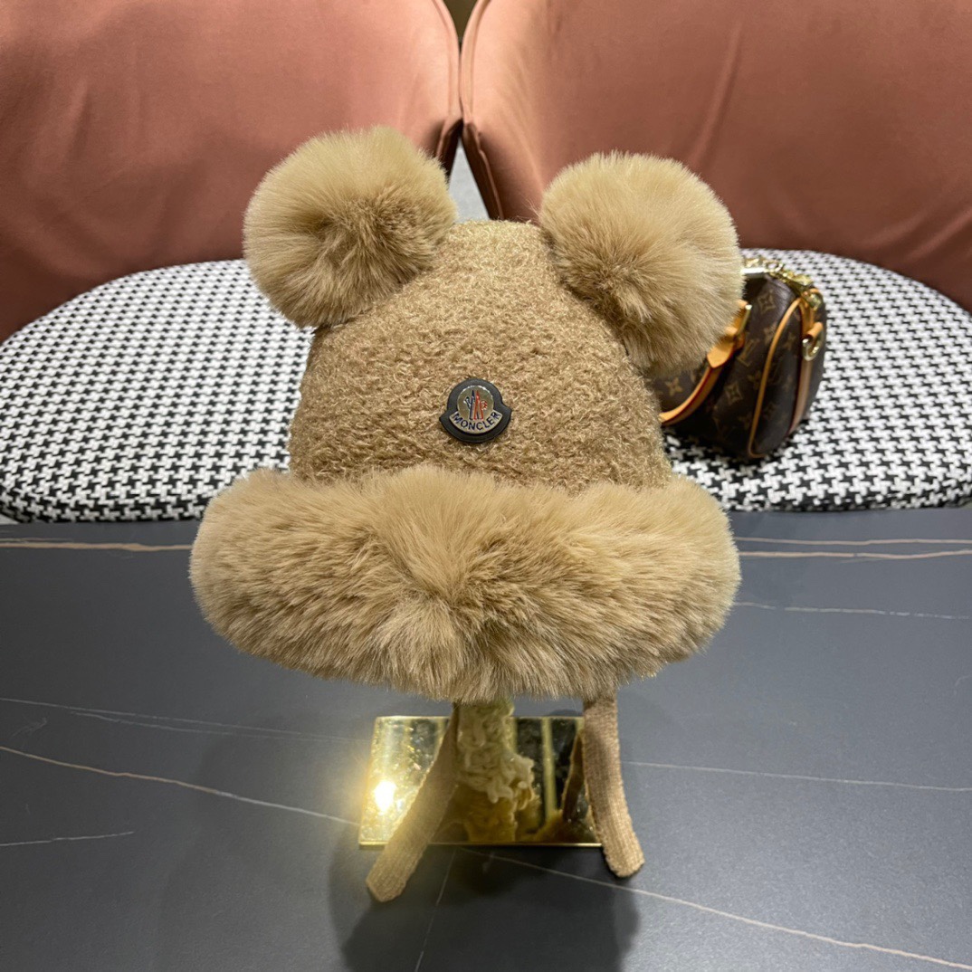 moncler秋冬季新款可爱小熊耳朵百搭毛线帽韩版显脸小保暖套头女帽