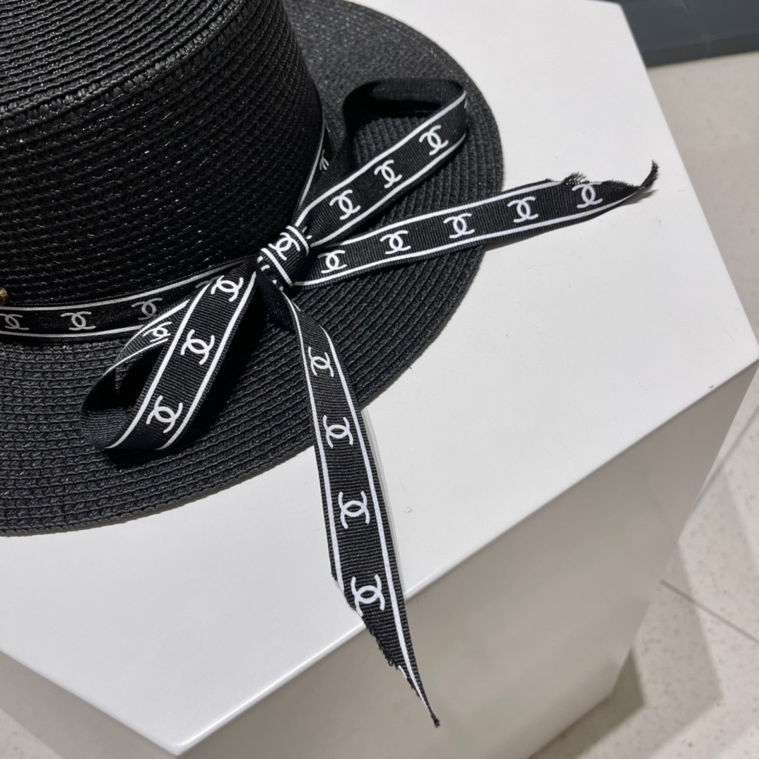  Chanel香奈儿平顶帽，太阳草帽，名媛风，头围57cm