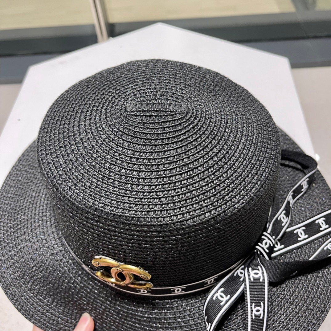  Chanel香奈儿平顶帽，太阳草帽，名媛风，头围57cm