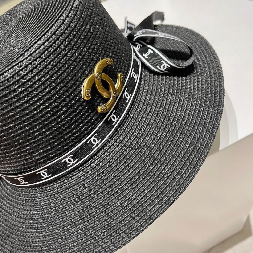  Chanel香奈儿平顶帽，太阳草帽，名媛风，头围57cm