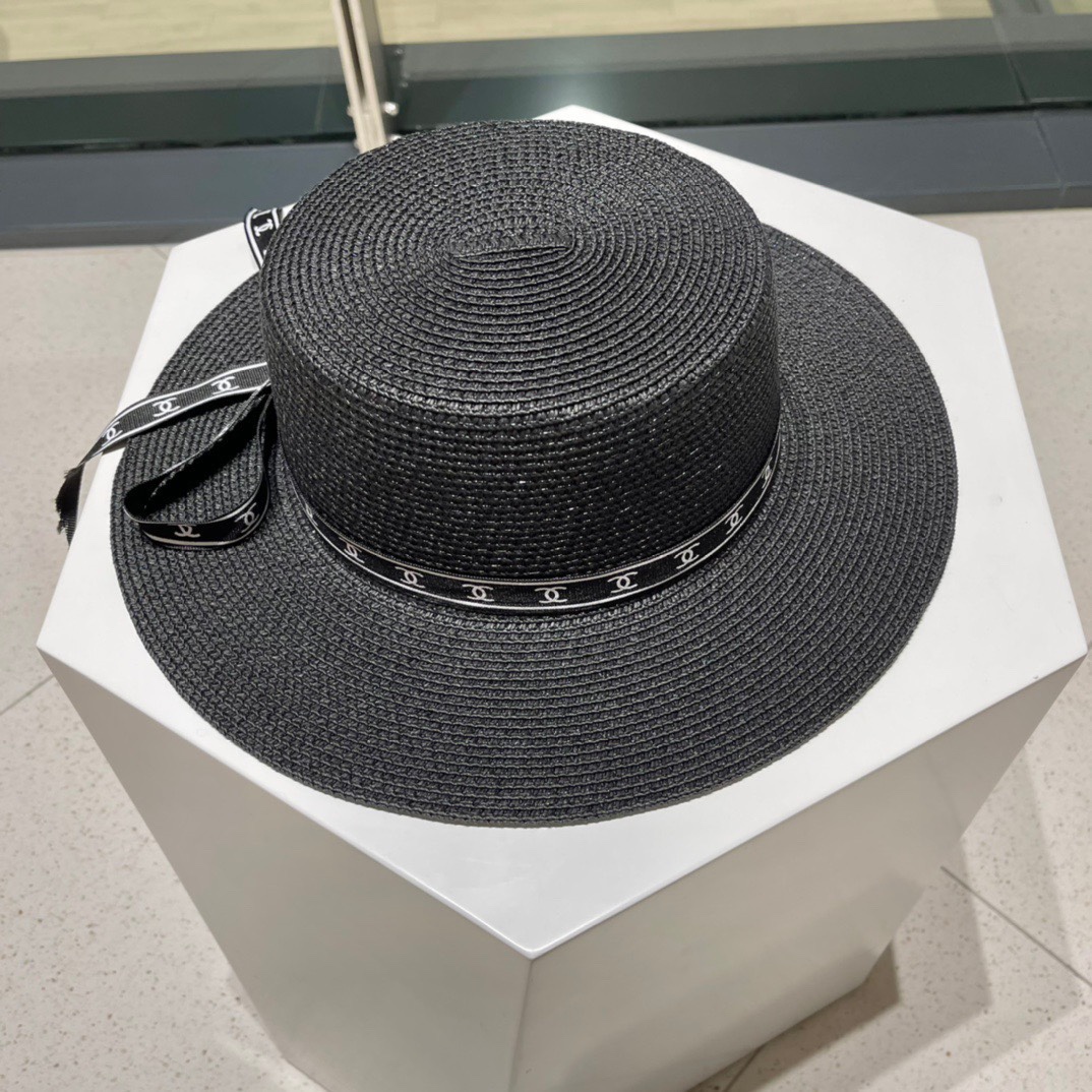  Chanel香奈儿平顶帽，太阳草帽，名媛风，头围57cm