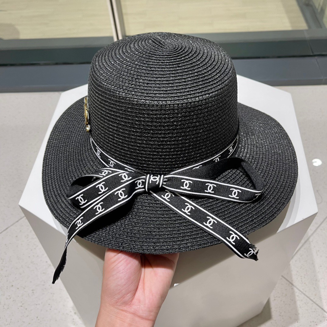  Chanel香奈儿平顶帽，太阳草帽，名媛风，头围57cm