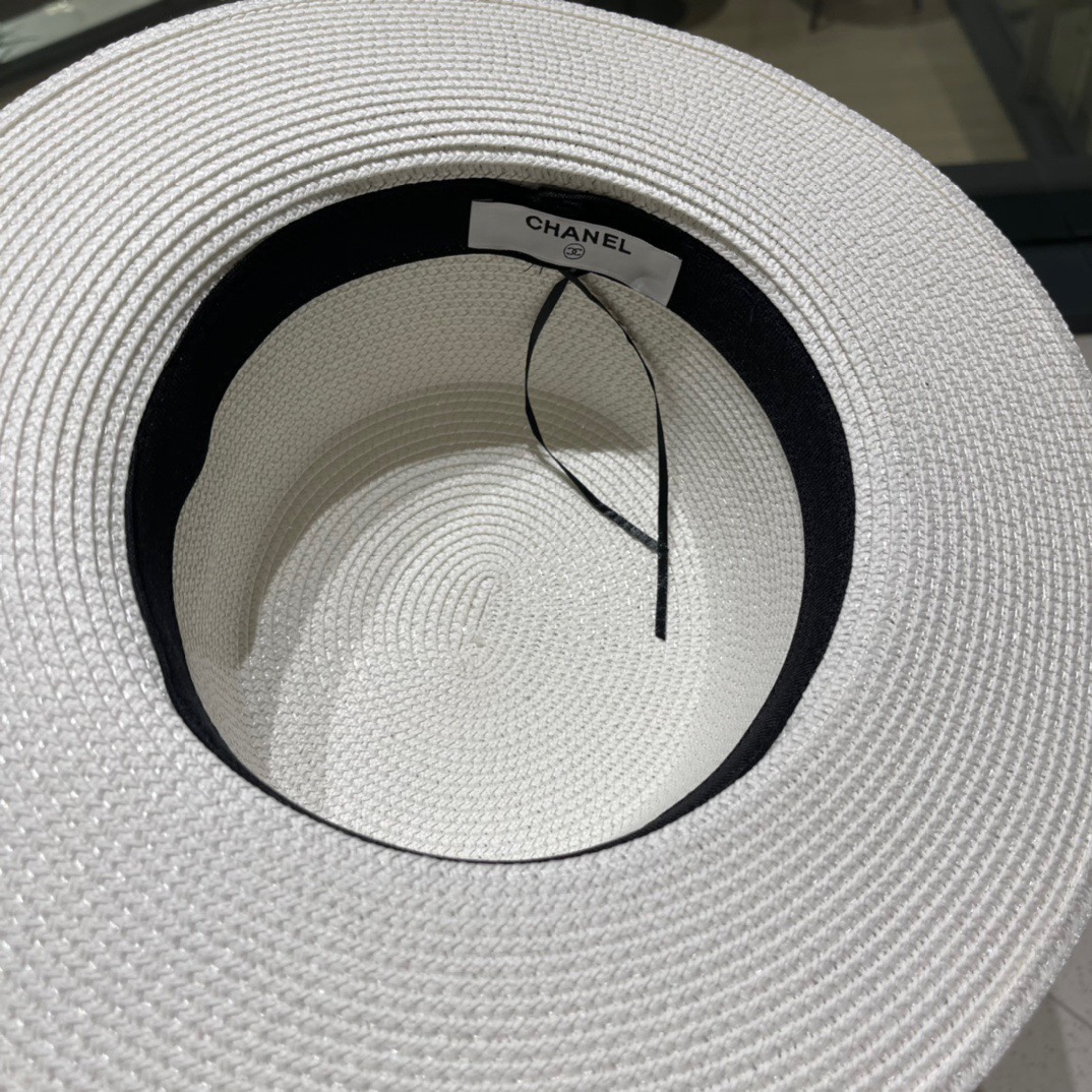  Chanel香奈儿平顶帽，太阳草帽，名媛风，头围57cm