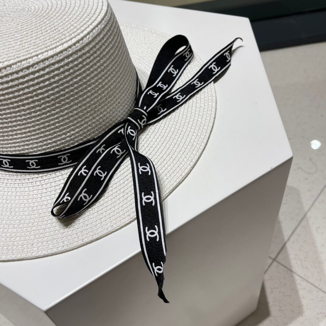  Chanel香奈儿平顶帽，太阳草帽，名媛风，头围57cm