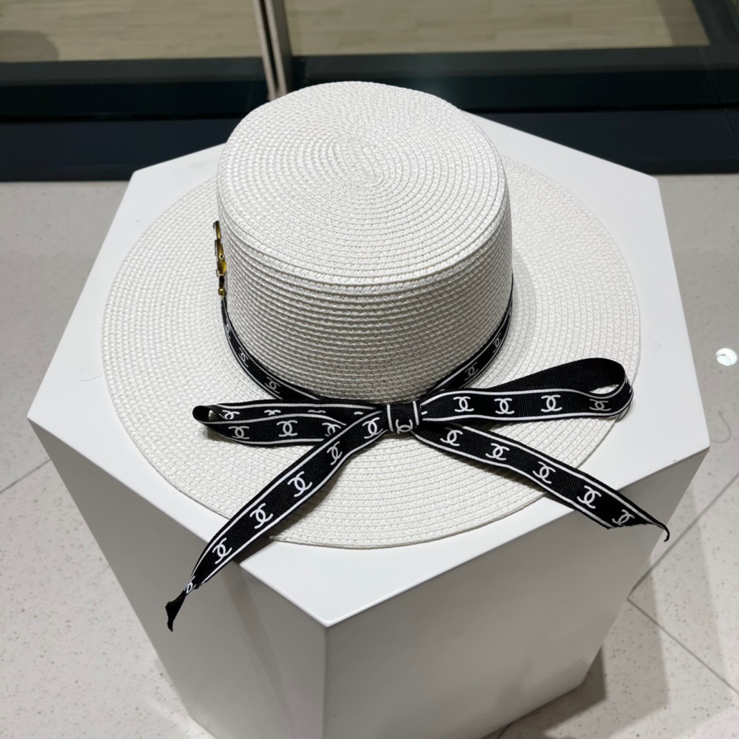  Chanel香奈儿平顶帽，太阳草帽，名媛风，头围57cm