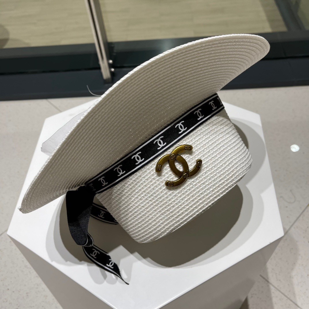  Chanel香奈儿平顶帽，太阳草帽，名媛风，头围57cm