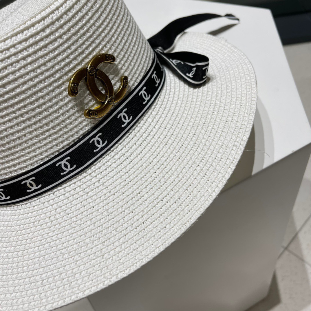  Chanel香奈儿平顶帽，太阳草帽，名媛风，头围57cm