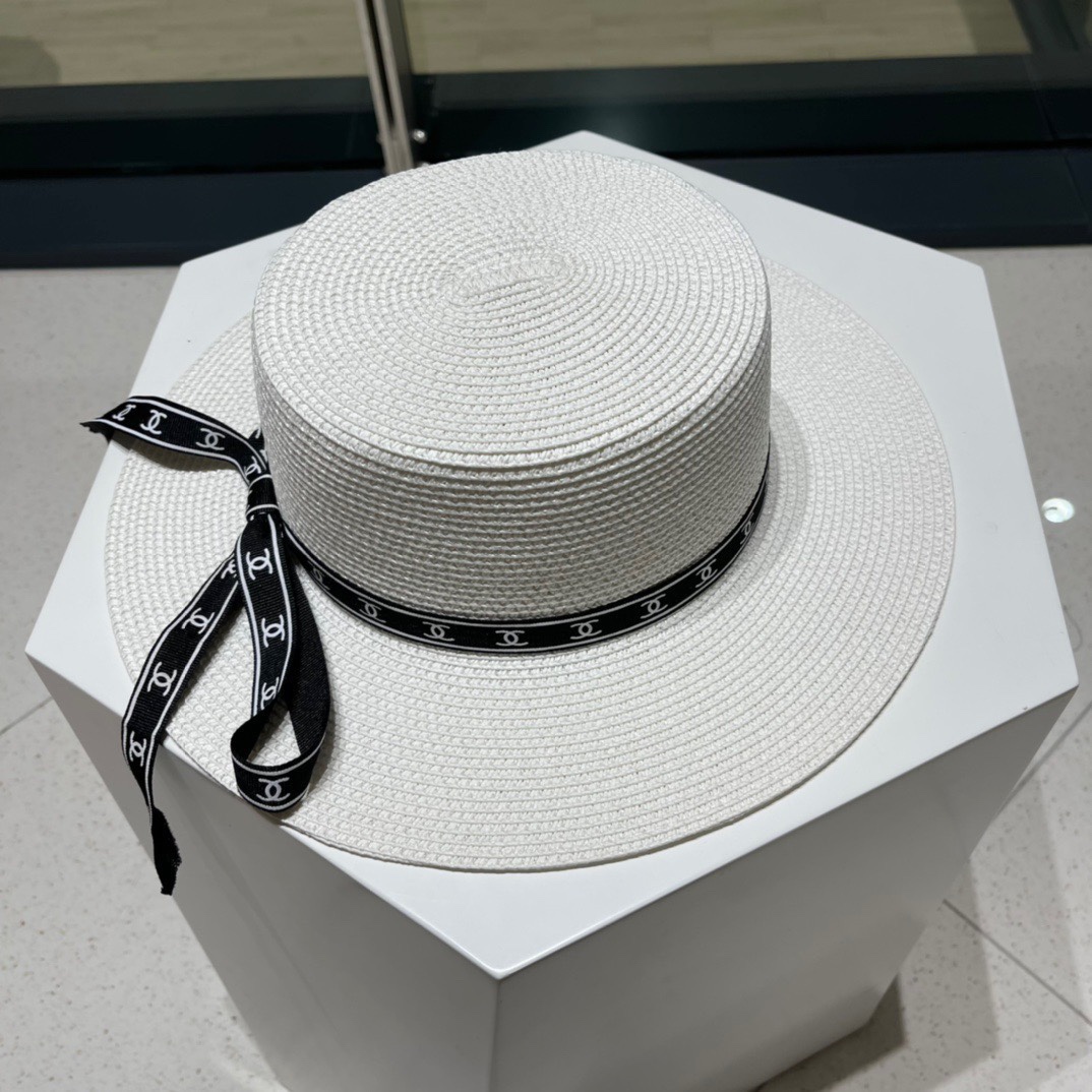  Chanel香奈儿平顶帽，太阳草帽，名媛风，头围57cm