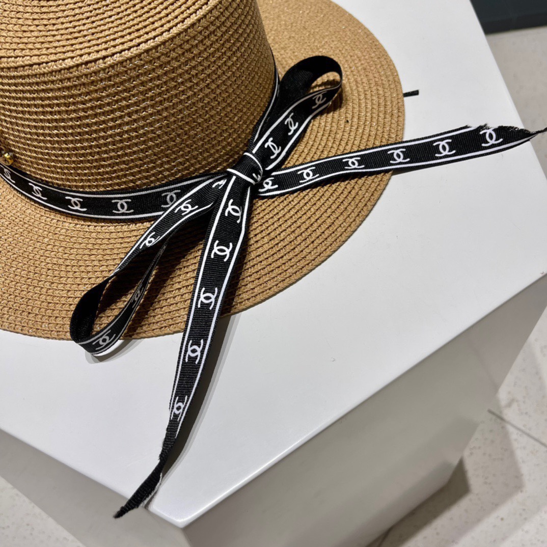  Chanel香奈儿平顶帽，太阳草帽，名媛风，头围57cm