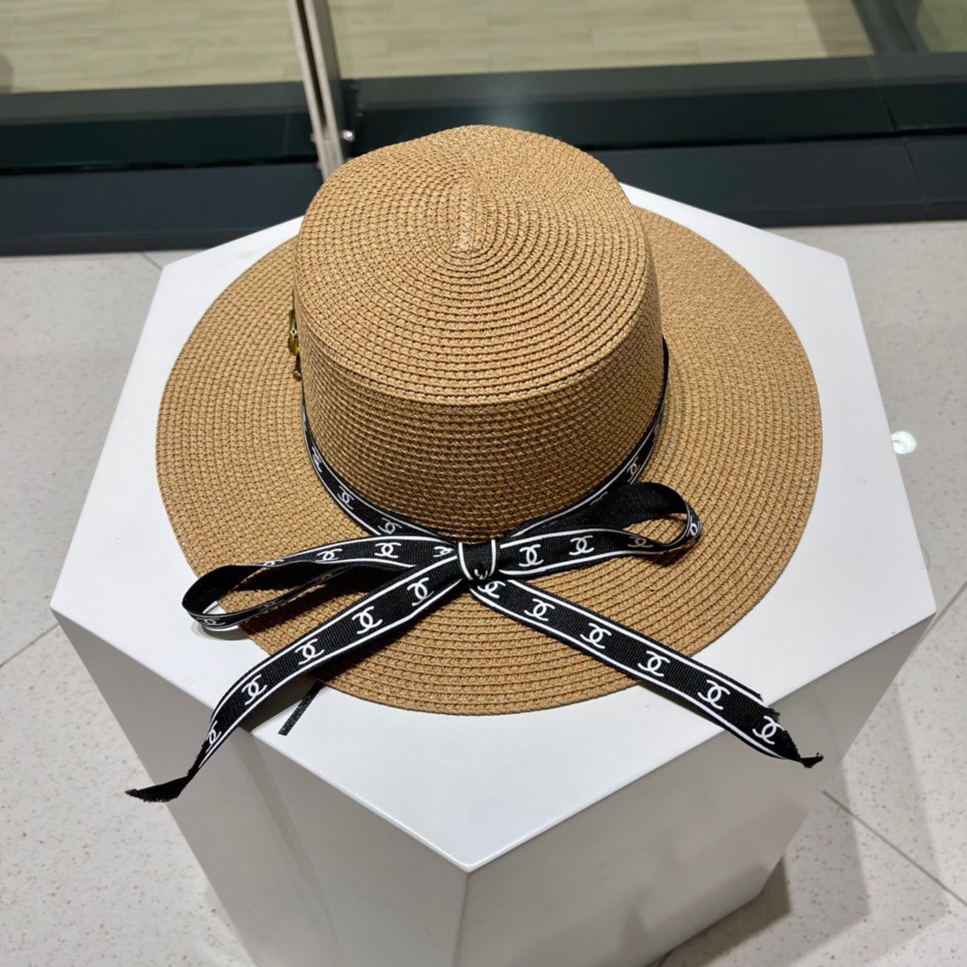  Chanel香奈儿平顶帽，太阳草帽，名媛风，头围57cm