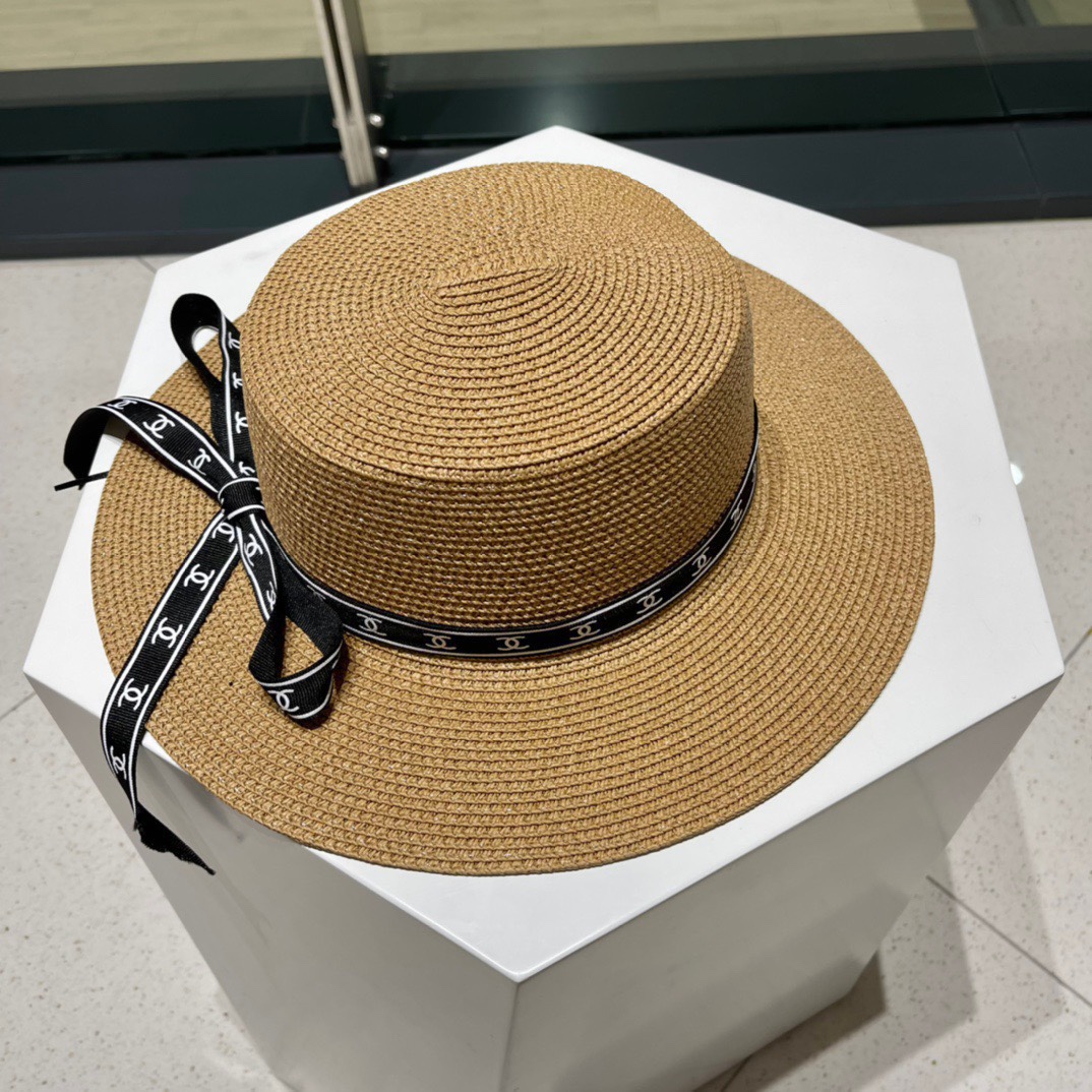  Chanel香奈儿平顶帽，太阳草帽，名媛风，头围57cm