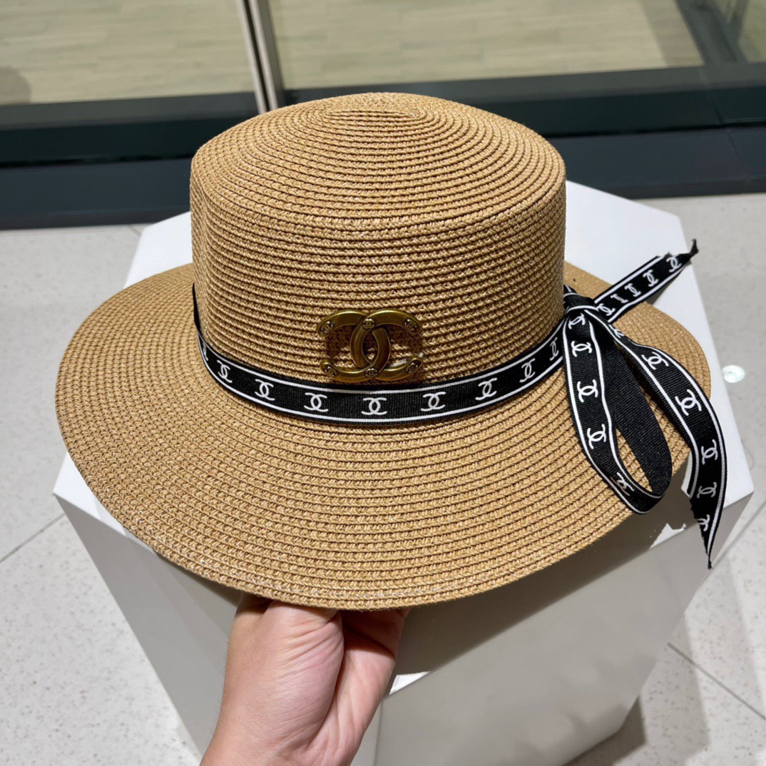  Chanel香奈儿平顶帽，太阳草帽，名媛风，头围57cm