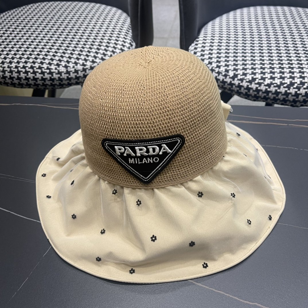 普拉达2024春新款渔夫帽简约甜美风帽型很好大脸型哦！出街必备