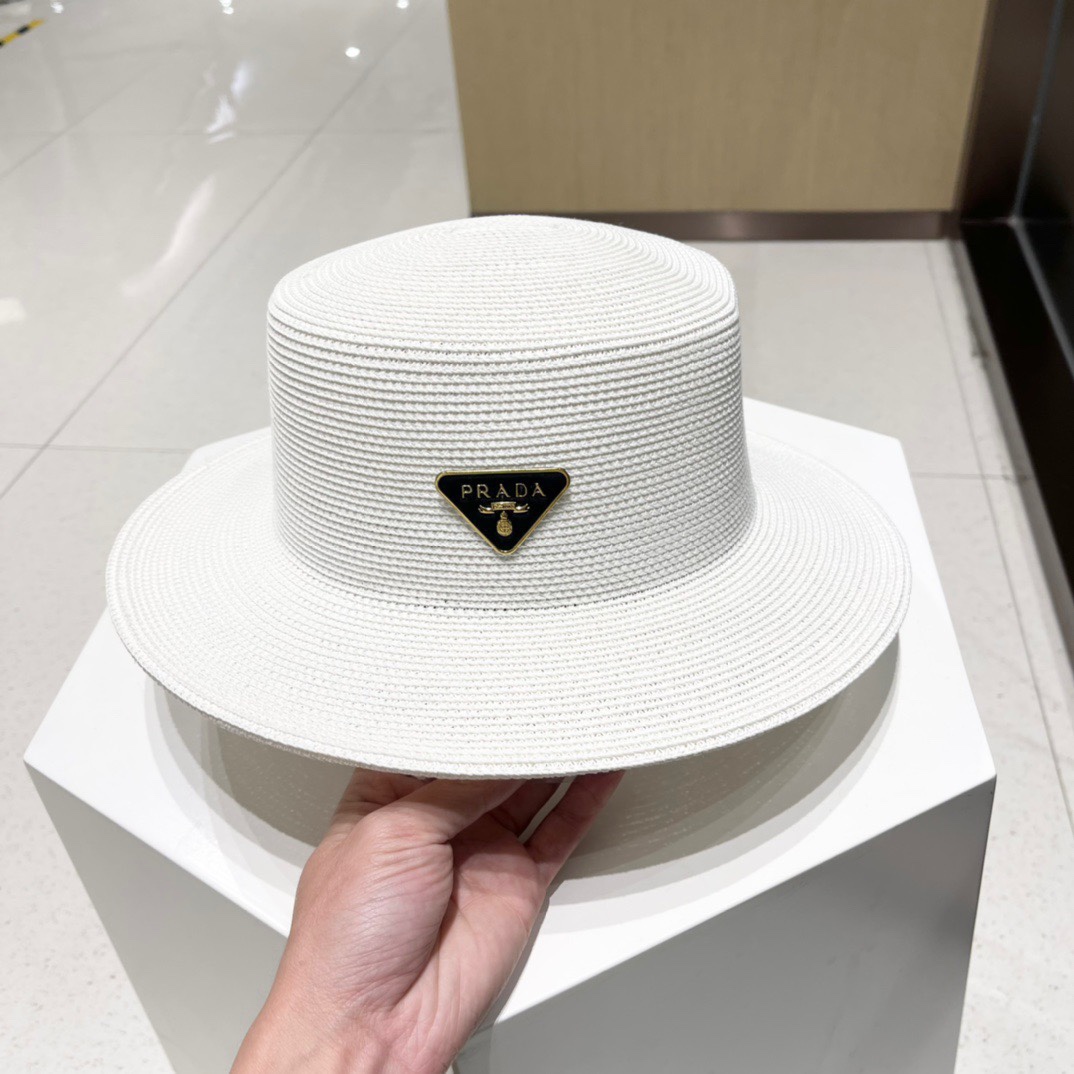 PRADA普拉达 草帽，名媛风盆帽，进口高级细草制作，高端定制，头围57cm