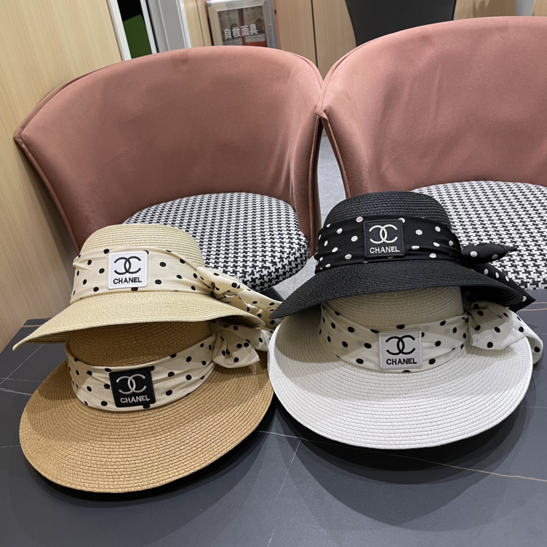 Sombrero de paja Chanel CHANEL 2024 nuevo modelo, alta costura, estilo dama elegante, detalles pendientes, protección s…