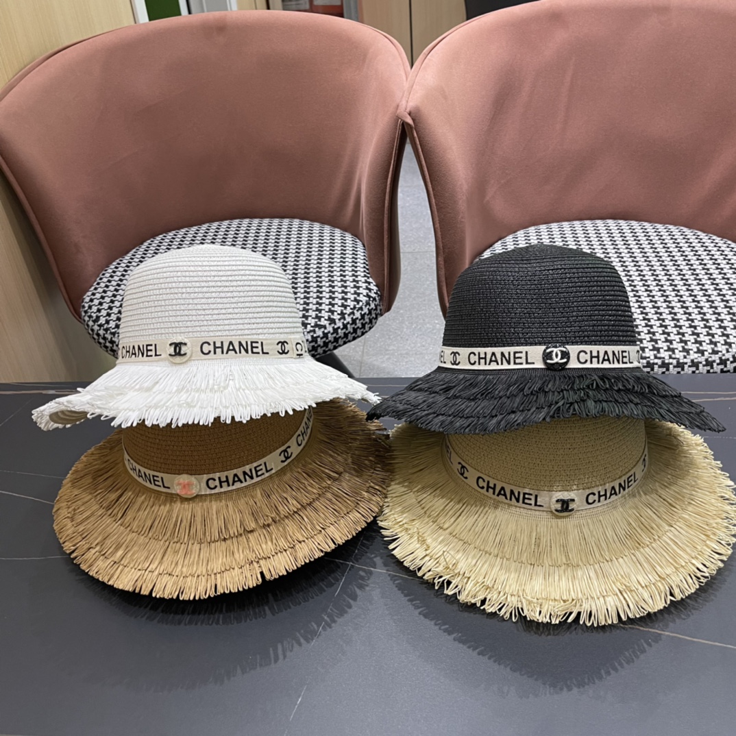 【Chanel】Nuevo sombrero de paja 2024, imprescindible para vacaciones y ocio, elegante y generoso. Sombrero de pescador, …