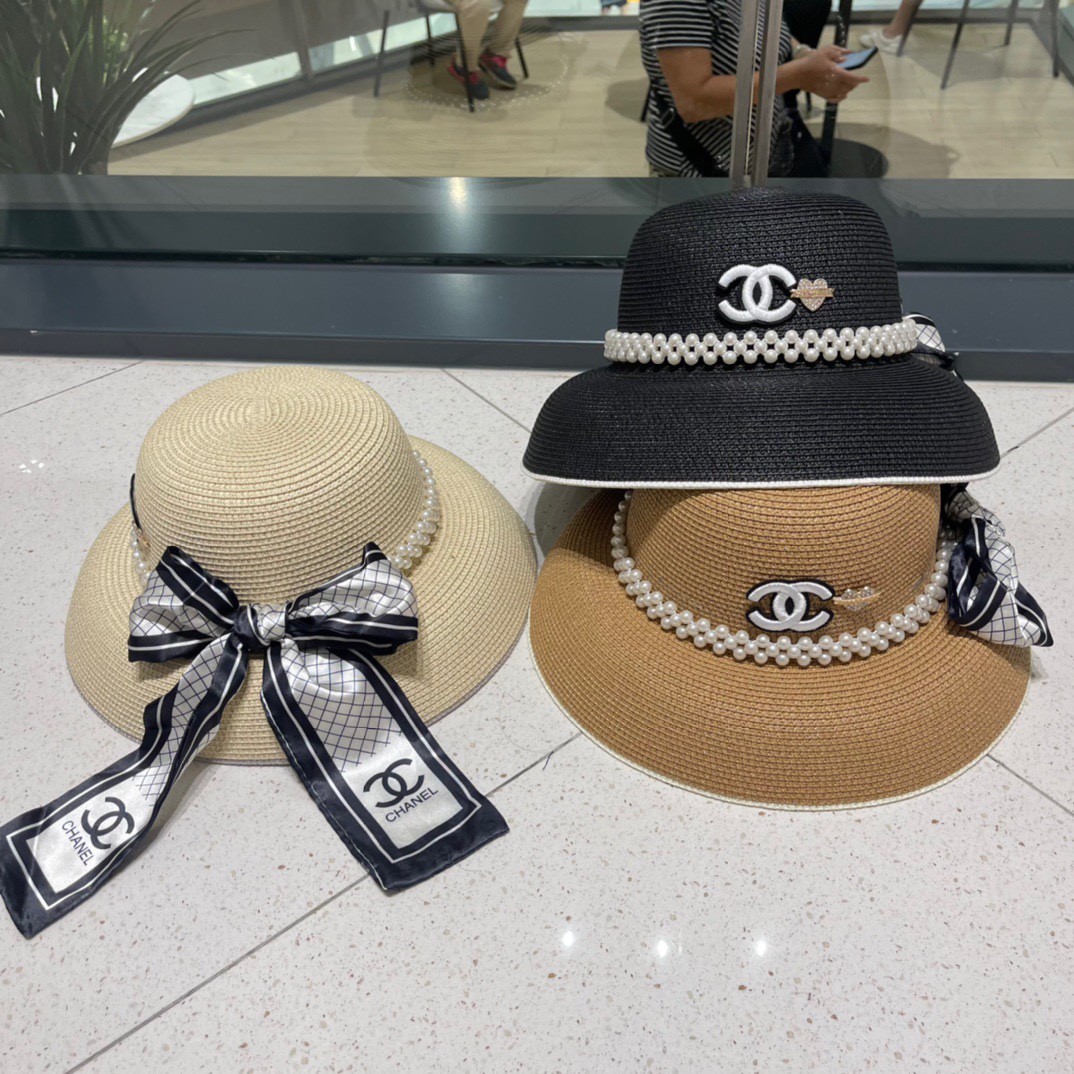 【Chanel香奈儿】Sombrero de paja de moda de nueva colección 2024, estilo pantalla de lámpara súper popular, combina genial c…