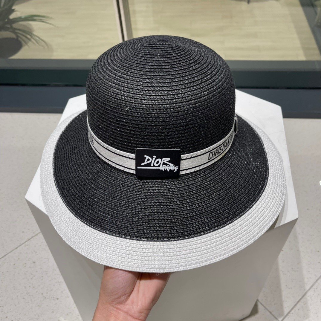 Dior迪奥草帽太阳帽沙滩遮阳帽帽名媛风搭配织带头围57cm