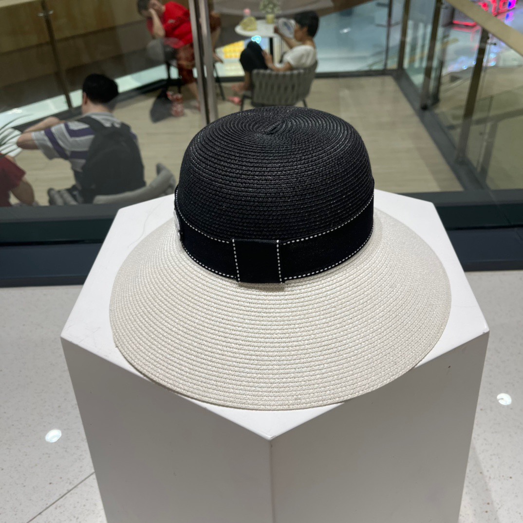 Chanel 香奈儿拼色草帽，名媛风黑白两色，头围57cm