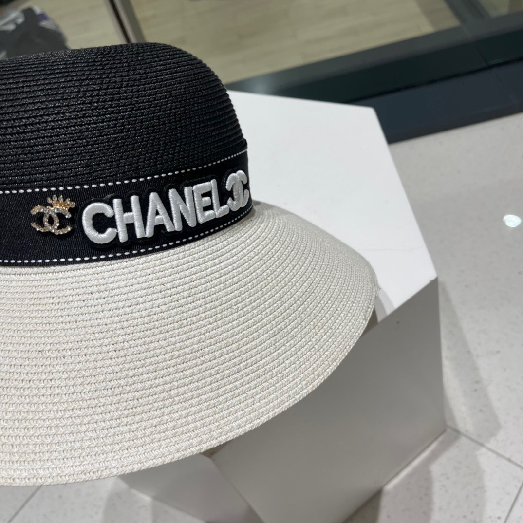 Chanel 香奈儿拼色草帽，名媛风黑白两色，头围57cm