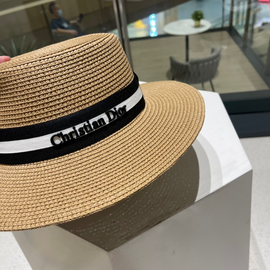  Dior迪奥新款草帽，平顶桶帽，黑白 米卡其头围57cm
