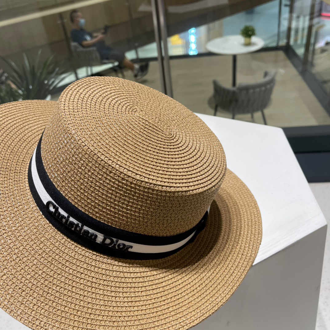  Dior迪奥新款草帽，平顶桶帽，黑白 米卡其头围57cm