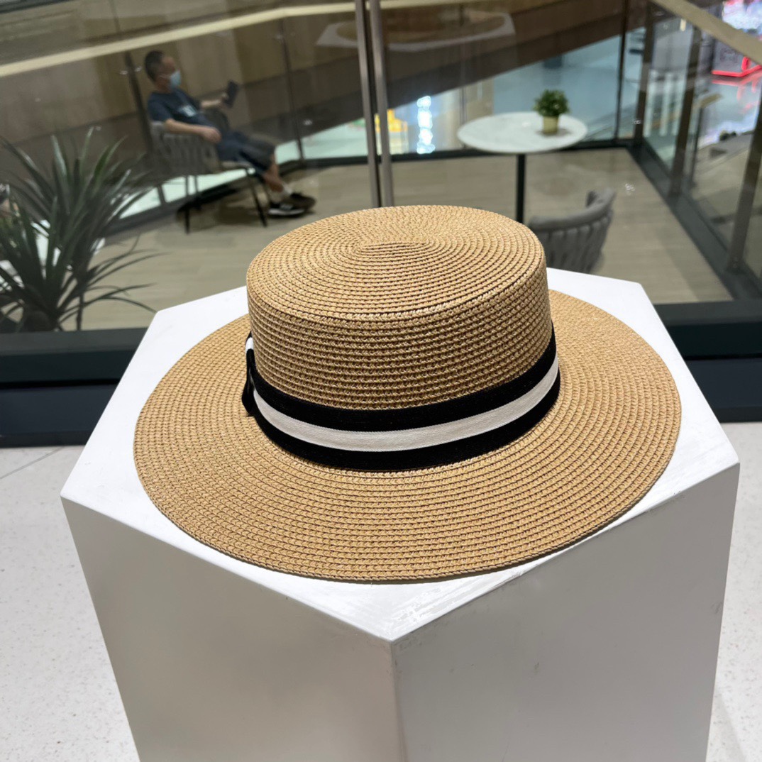  Dior迪奥新款草帽，平顶桶帽，黑白 米卡其头围57cm