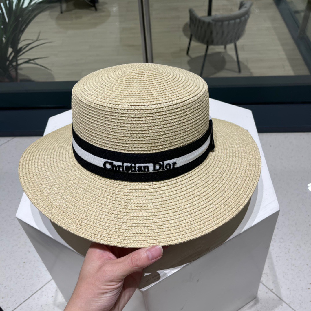  Dior迪奥新款草帽，平顶桶帽，黑白 米卡其头围57cm