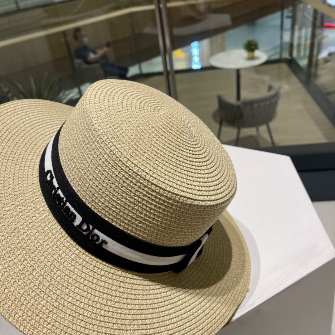  Dior迪奥新款草帽，平顶桶帽，黑白 米卡其头围57cm
