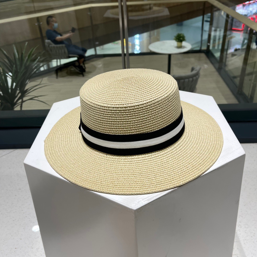  Dior迪奥新款草帽，平顶桶帽，黑白 米卡其头围57cm