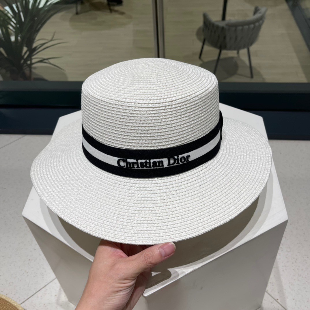  Dior迪奥新款草帽，平顶桶帽，黑白 米卡其头围57cm