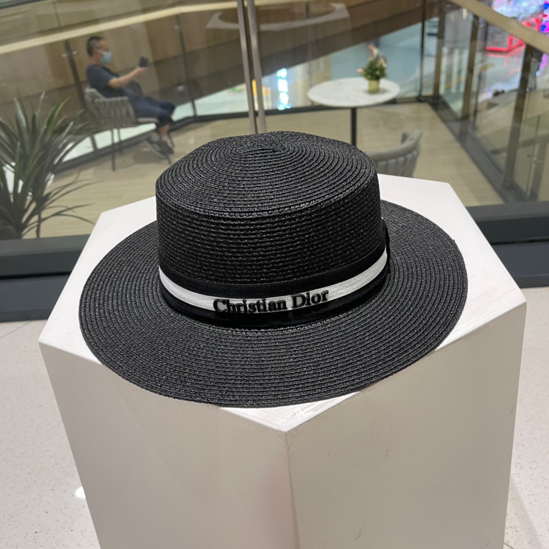  Dior迪奥新款草帽，平顶桶帽，黑白 米卡其头围57cm