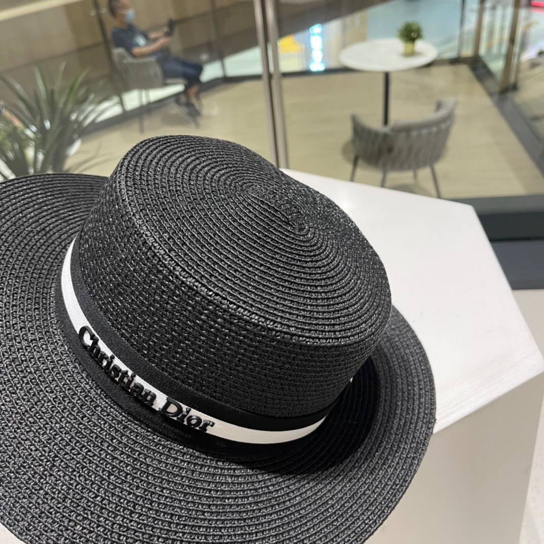  Dior迪奥新款草帽，平顶桶帽，黑白 米卡其头围57cm