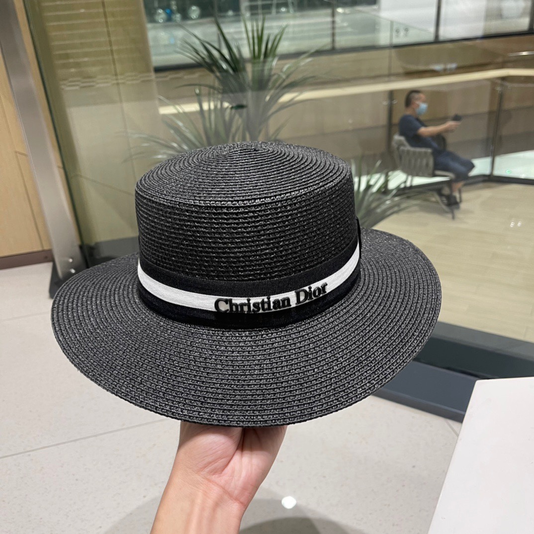  Dior迪奥新款草帽，平顶桶帽，黑白 米卡其头围57cm