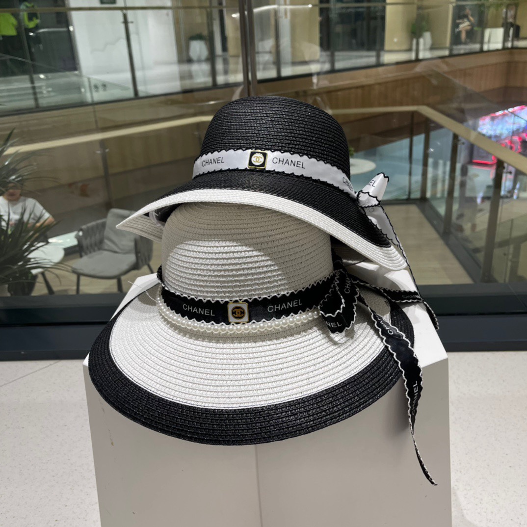 香奈儿Chanel太阳帽大帽檐遮阳帽超名媛蝴蝶结草帽