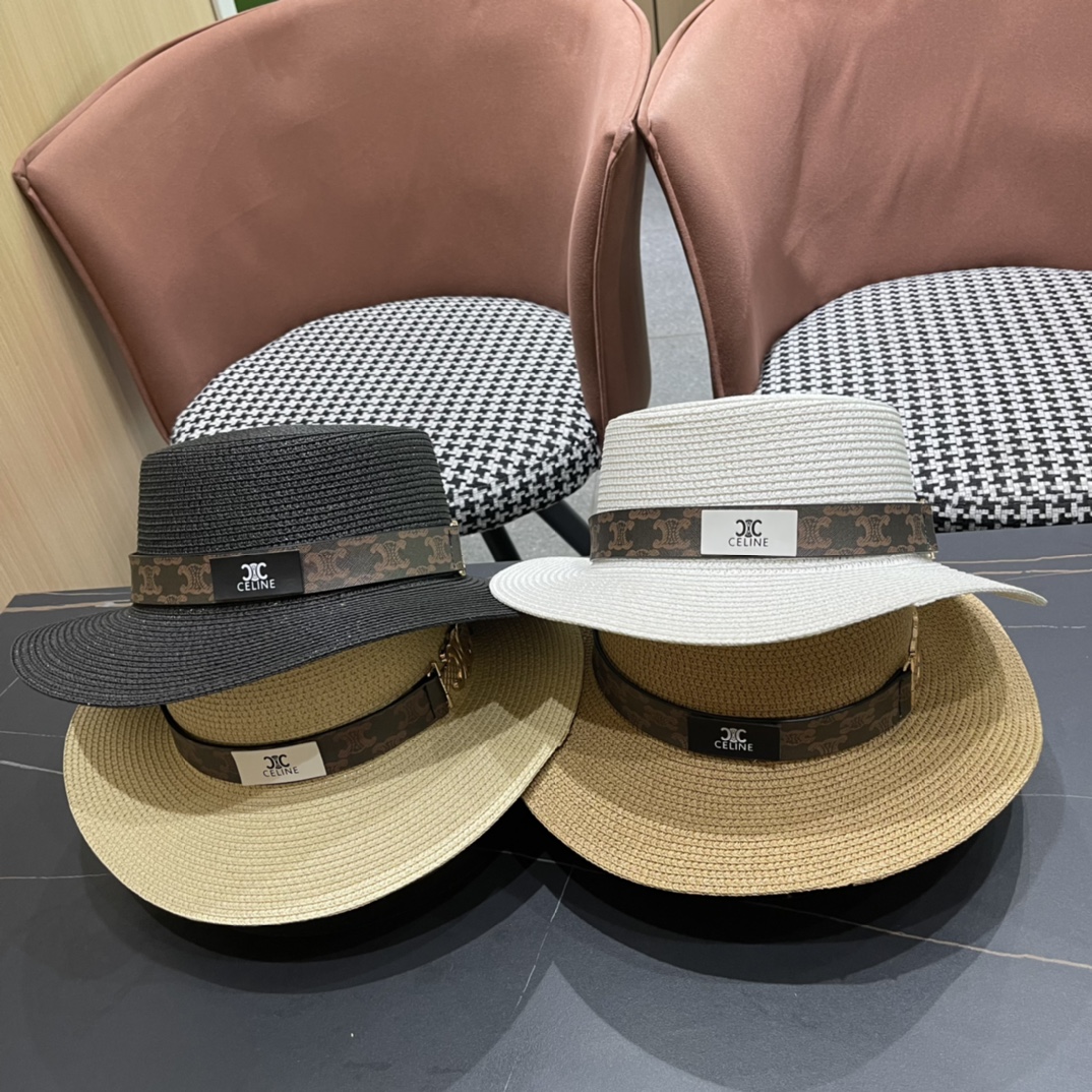【CELINE赛琳】2024 nuevo sombrero de paja para el sol 🤩 estilo playero, simple y elegante, accesorio versátil ~ primera op…