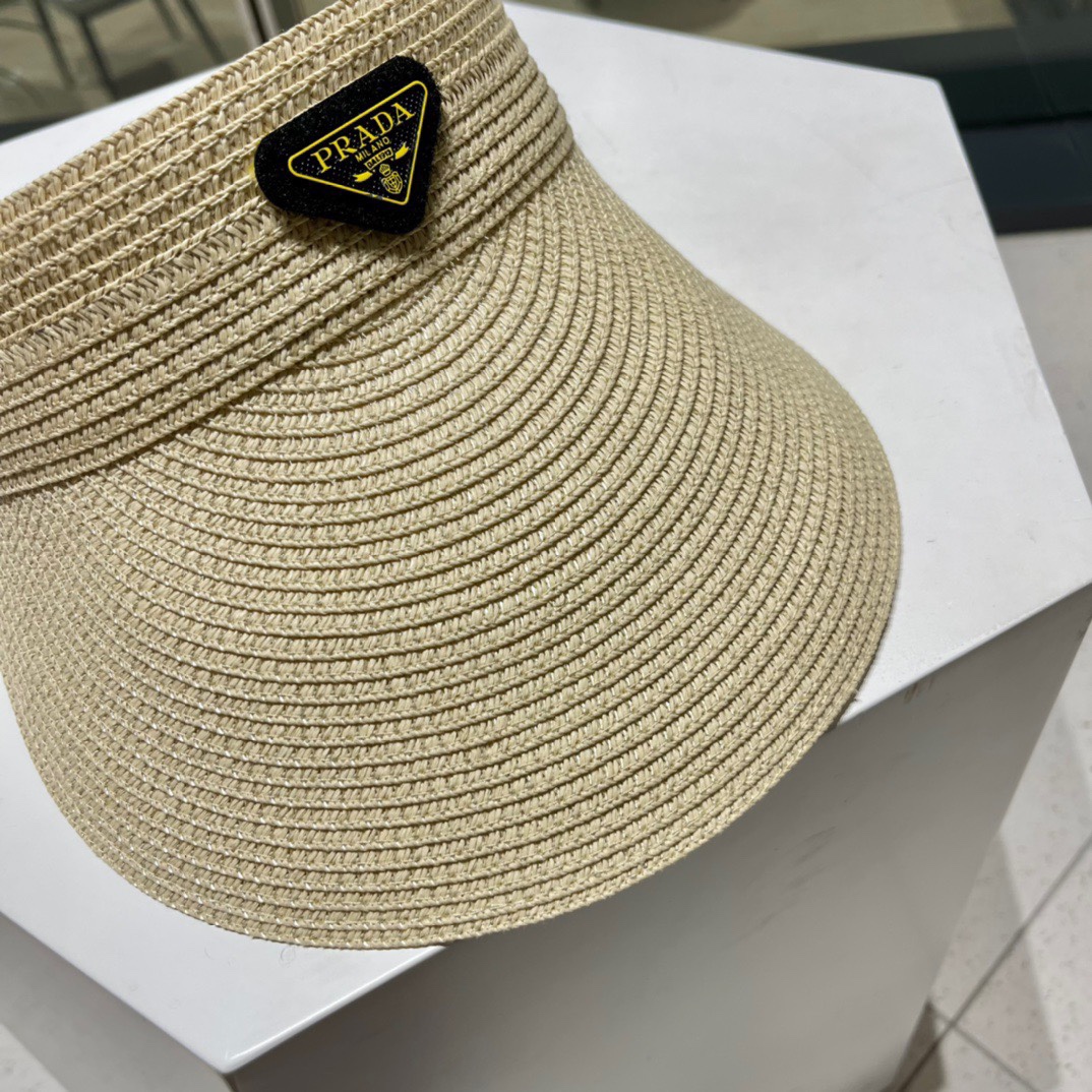  PRADA普拉达2022春夏新款遮阳草帽帽，空顶遮阳帽，防嗮遮阳帽，可折叠，头围57cm，